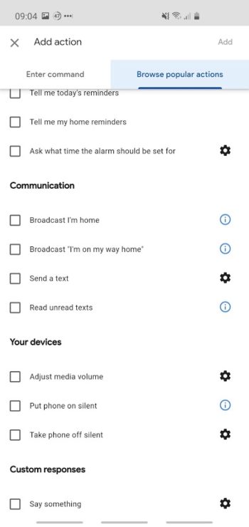 Screenshot of Google Home app 'custom responses'