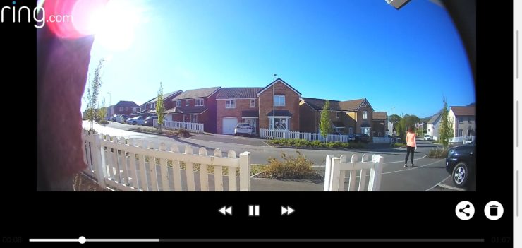 Ring Doorbell footage capture showing lens flare at 9am in the morning.