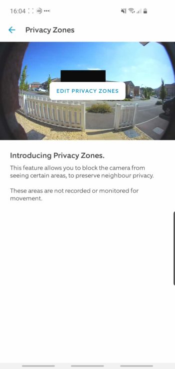 Screenshot of Ring app showing the Privacy Zones feature.
