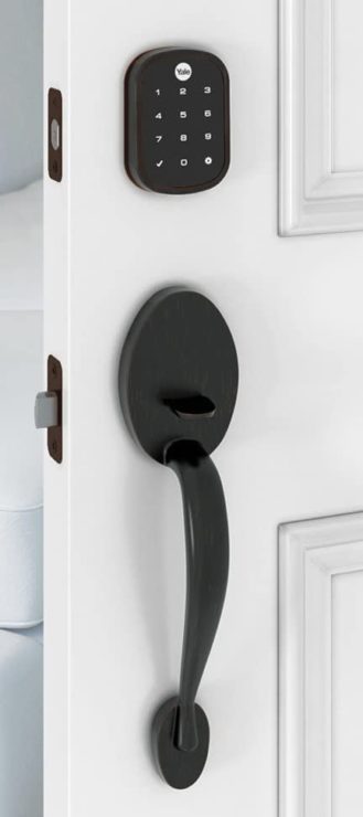 Marketing image of the Yale Assure Lock SL, which is keyless and just contains a small touchscreen instead.