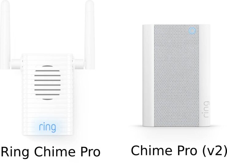Uma comparação visual entre o anel Chime Pro e o Ring Chime Pro (v2)