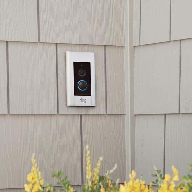 The power over Ethernet Ring Doorbell Elite, mounted on a wall.