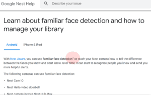 Nest help pages - familiar face detection