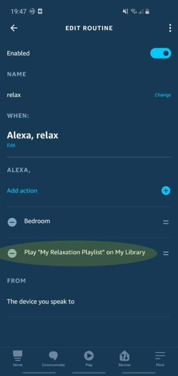 Screenshot from my Alexa app showing routine playing a playlist