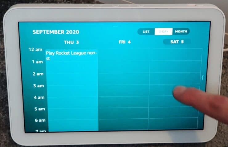 Echo Show calendar - 3 day mode will start at 12am (for all day events), meaning you can't see your other events later in the day