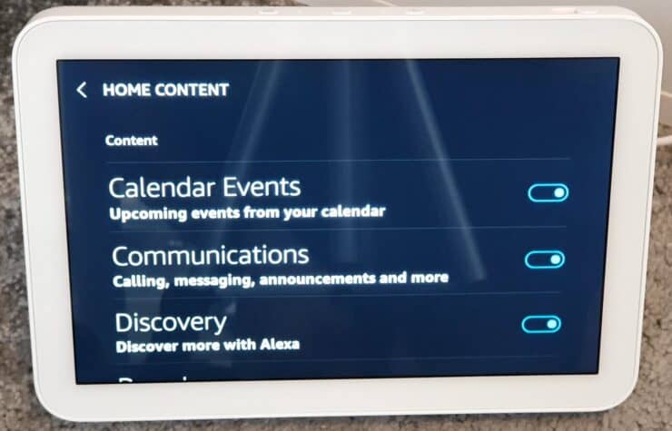Echo Show settings - calendar events card