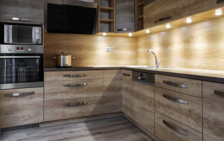 Kitchen with spotlights under cabinets