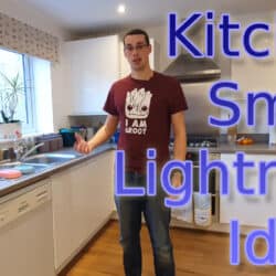 YouTube thumbnail showing me in my kitchen, with the text "Kitchen Smart Lighting Ideas"