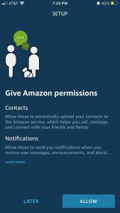 Alexa app - give permissions for contacts
