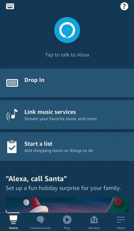 Alexa dashboard including Drop In feature