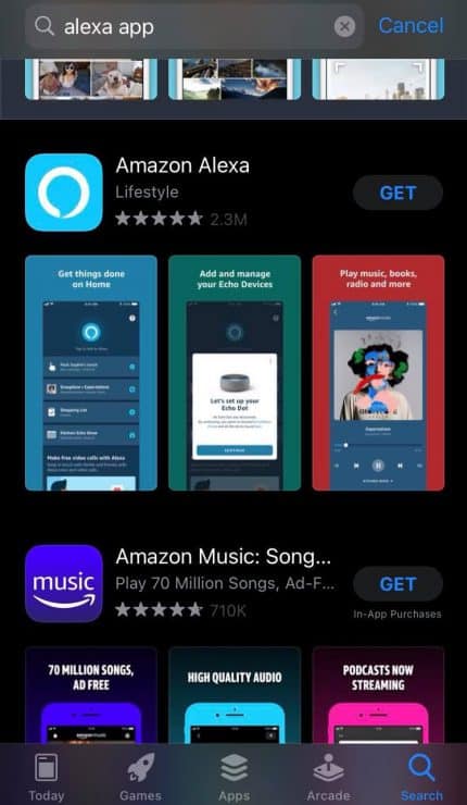 The Amazon alexa app in the Apple app store