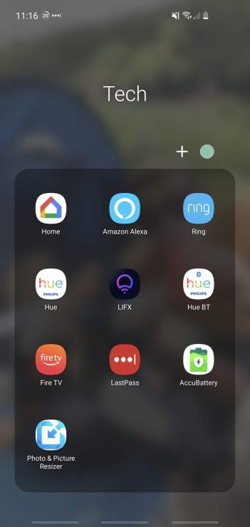 Smartphone screenshot showing various smart home apps