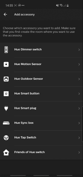 The various accessories you can add within the Hue app
