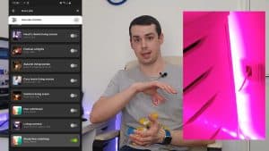 YouTube thumbnail showing me talking and screenshots of the Hue app and a lightstrip