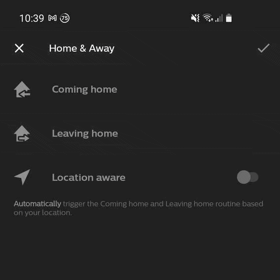 Philips Hue Home and Away app section