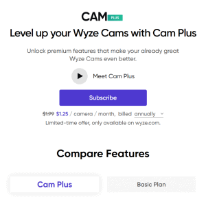 Screenshot of the Wyze Cam Plus webpage