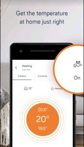 Marketing for the Hive Home mobile app showing the smart thermostat controls