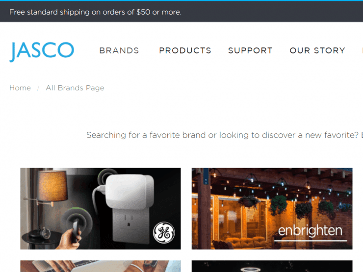 The Jasco website showing their Enbrighten product range