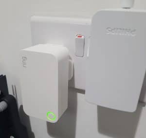 A Ring Alarm Range Extender plugged in