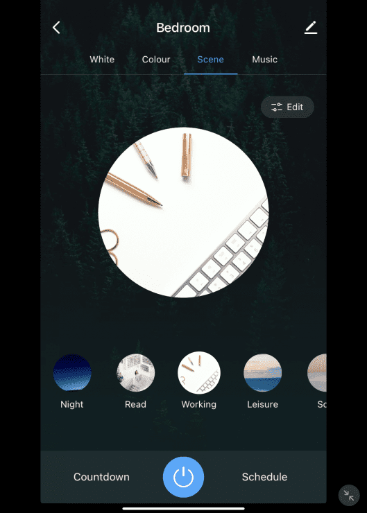 Smart bulb app showing mode options