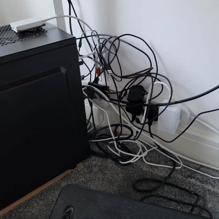 Lots of different wires under my computer desk