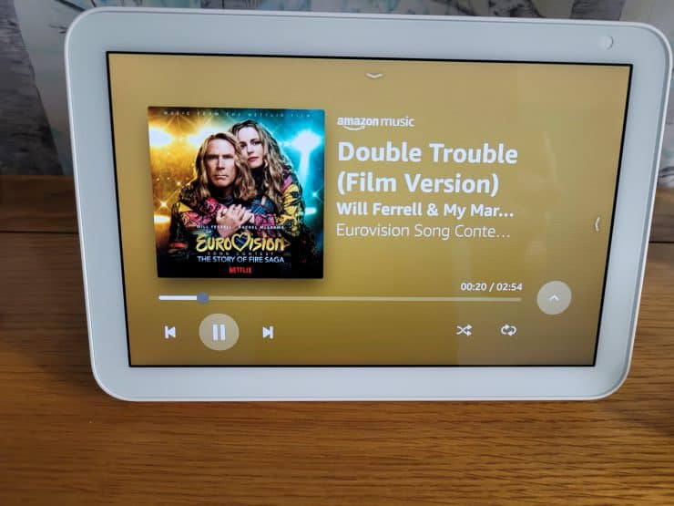 The song Double Trouble playing on an Amazon Echo Show 8