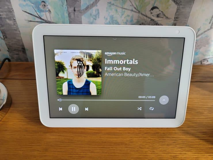 The song Immortals playing on an Amazon Echo Show 8