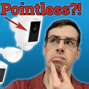 YouTube thumbnail with me looking thoughtful and the text pointless pointing to the Ring Spotlight Cam