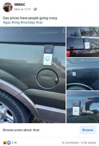 A Facebook screenshot from MMAC showing Ring Doorbells stuck to peoples cars