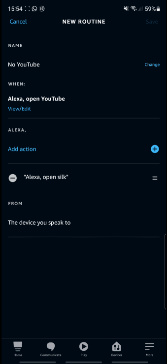 Override the default Alexa open YouTube behavior