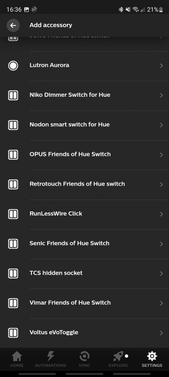 A further list of Friends of Hue switches that are supported by Philips Hue