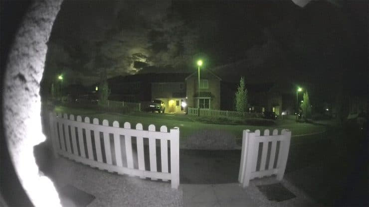 An infrared reflection causing a strange light effect at night from a Ring Doorbell Pro