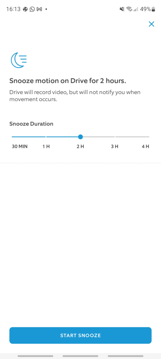 The motion snooze options within the Ring app