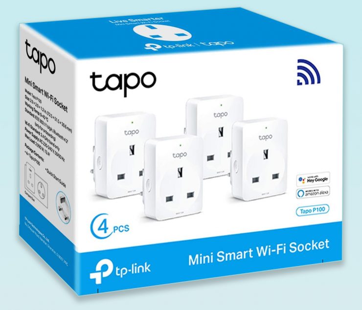 A 4 pack of TP Link Tapo Wi Fi smart plug sockets