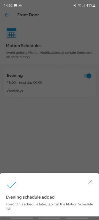 Adding an evening time motion schedule to the Ring app