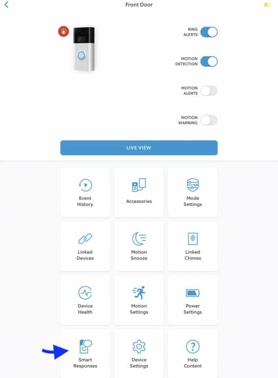 Smart Response button for the Ring app Doorbell