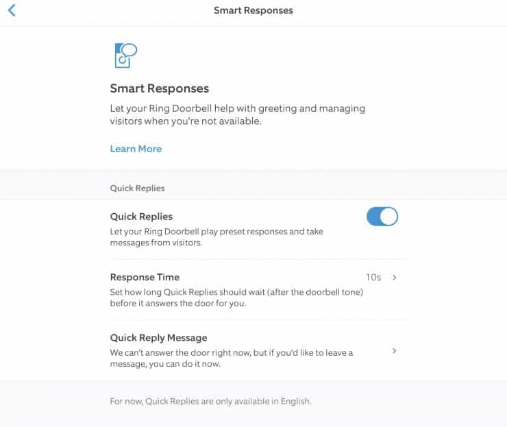 Smart Responses in the Ring app