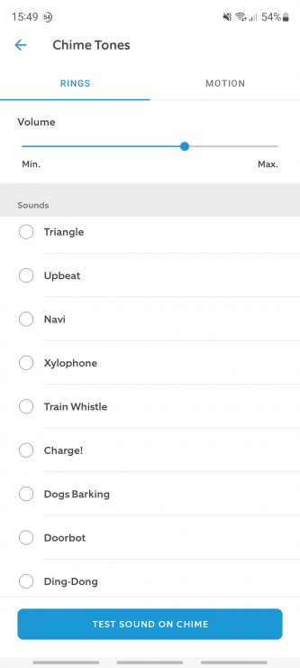 Various doorbell sounds to play on the Ring Chime selected within the Ring app