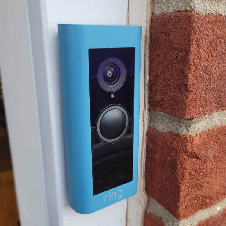 A Ring Doorbell Pro 2 with a Blue Print faceplate