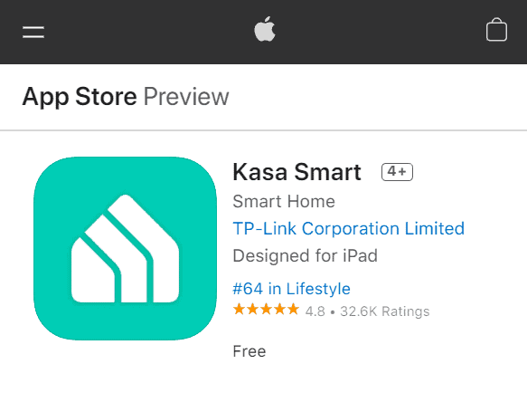 Kasa Smart app on the Apple App Store