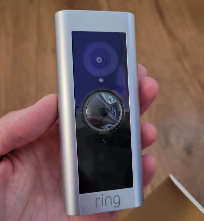 Me holding my Ring Doorbell Pro 2 that has just arrived