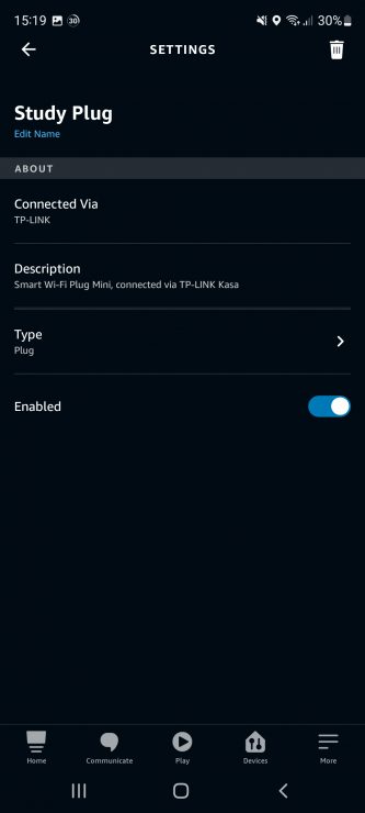 A Kasa Smart Plug showing in the Alexa app