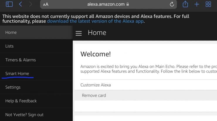 Smart Home Button on Alexa Online