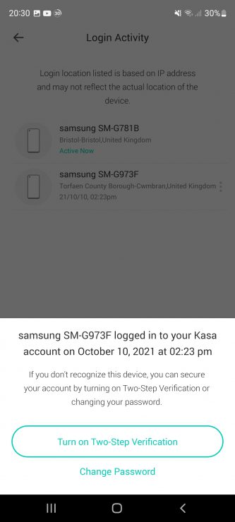 Further information about the logged in devices to that Kasa account