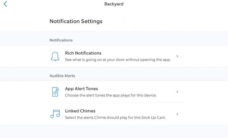 Impostazioni di notifica nell'App Ring