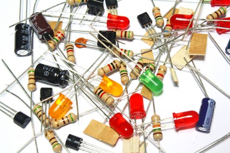 Various electrical components including many diodes