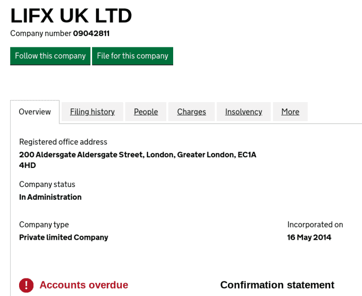 LIFX UK are in administration as per Companies House records
