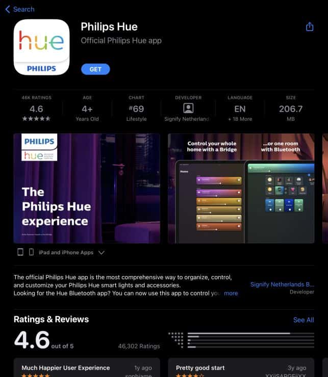 Philips Hue app in App Store
