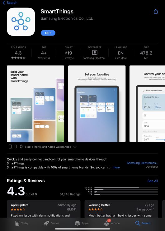 SmartThings app in App Store