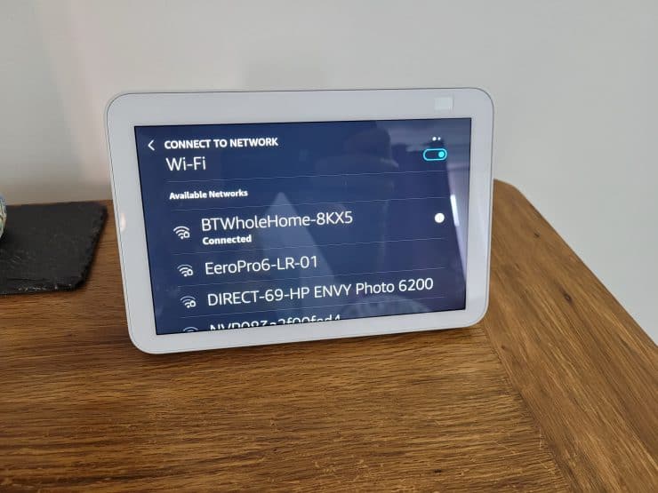 Various available Wi Fi networks listed on the Echo Show